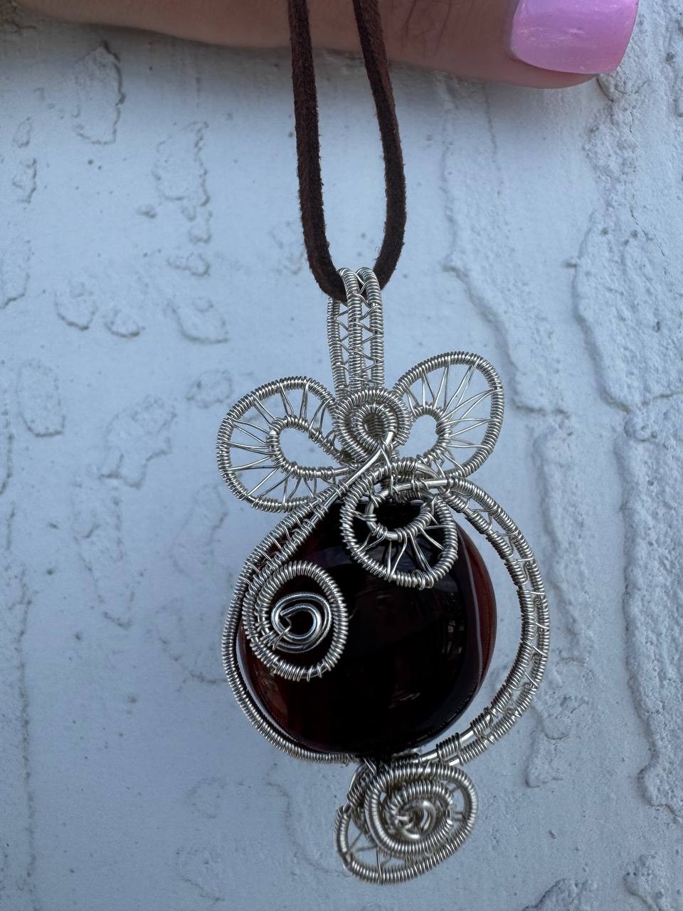 Handmade Banded Sard Agate Wire Wrapped Pendant Necklace Artisan Jewelry