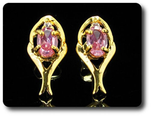 Earrings Pink Sapphire 0 3/32×0 9/32in Gold Plated 18 Krgp