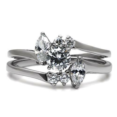 TK096 – High polished (no plating) Stainless Steel Ring with AAA Grade CZ in