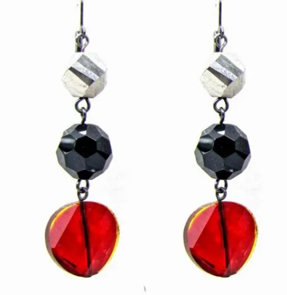 Red, black, and gray glass bead earrings 2.20″ long fashion elegant earrings New