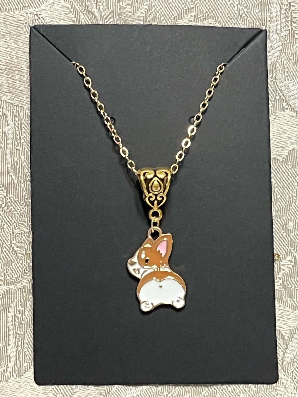 Corgi Humor Dog Pendant Charm Gold Necklace 18” Bohemian Novelty Necklace