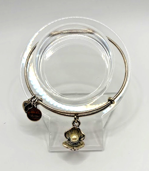 ALEX & ANI Silver Tone Bangle Bracelet with CLAM SHELL & PEARL