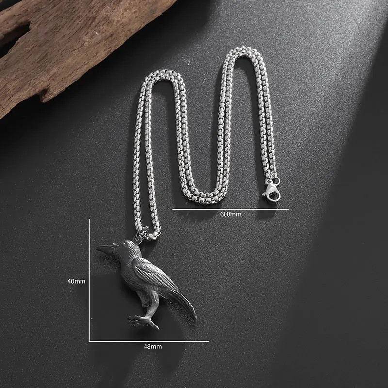Celtic Raven Crow Jewelry Vintage Gothic Black Nordic Bird Pendant Necklace