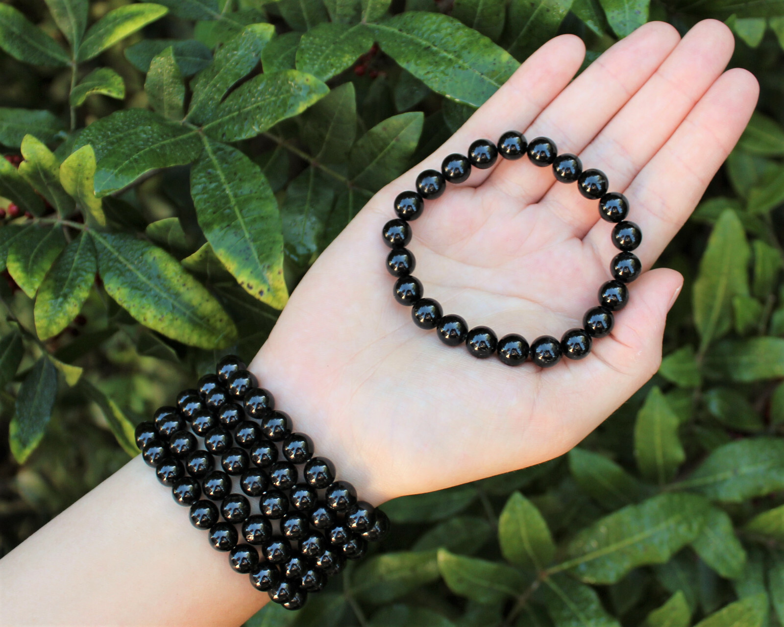 Black Tourmaline Bead Bracelet: 6 mm Round Crystals (Stretch Bracelet, Gift)
