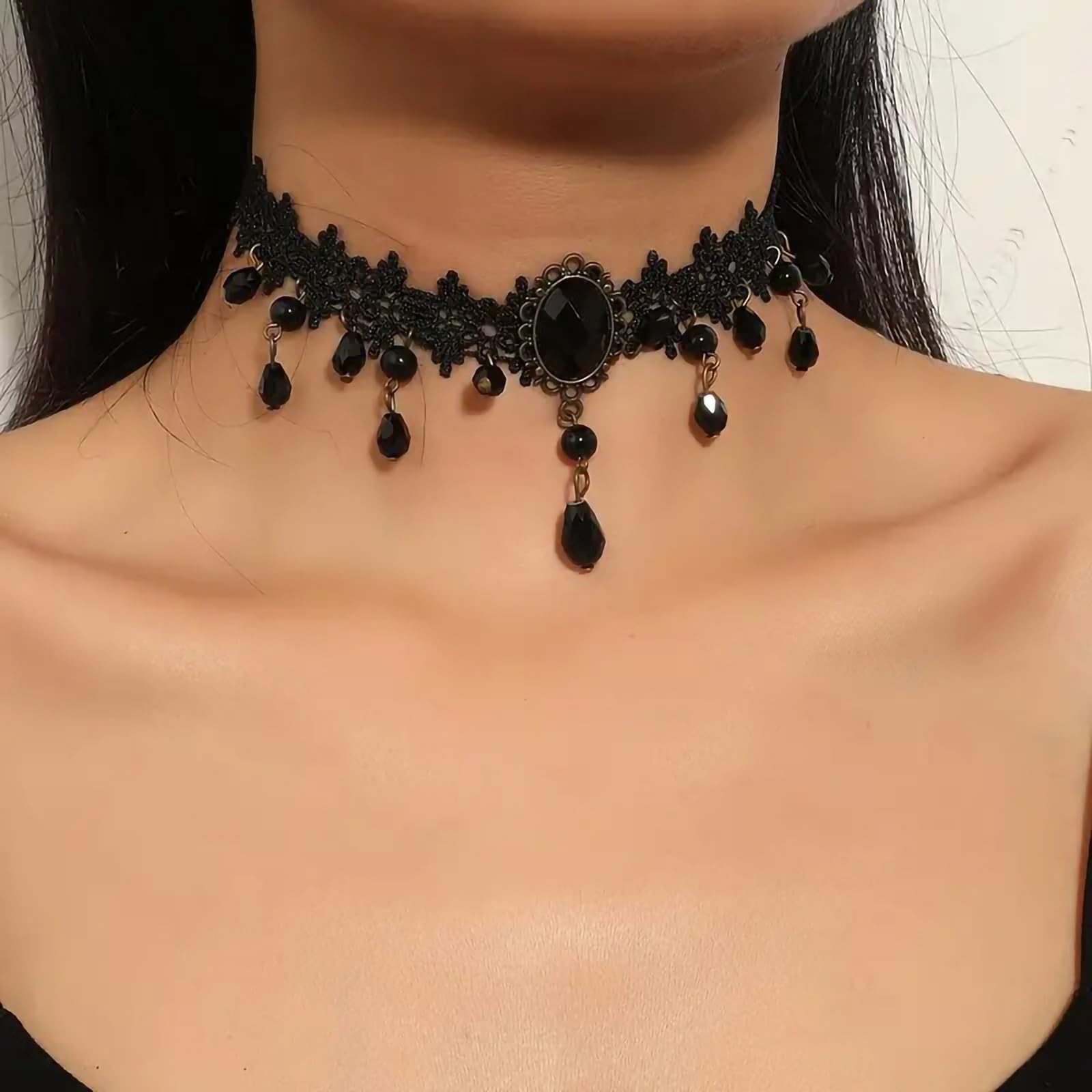 Fesciory Black Necklaces for Women, Adjustable Layered Velvet Leather Lace Co…