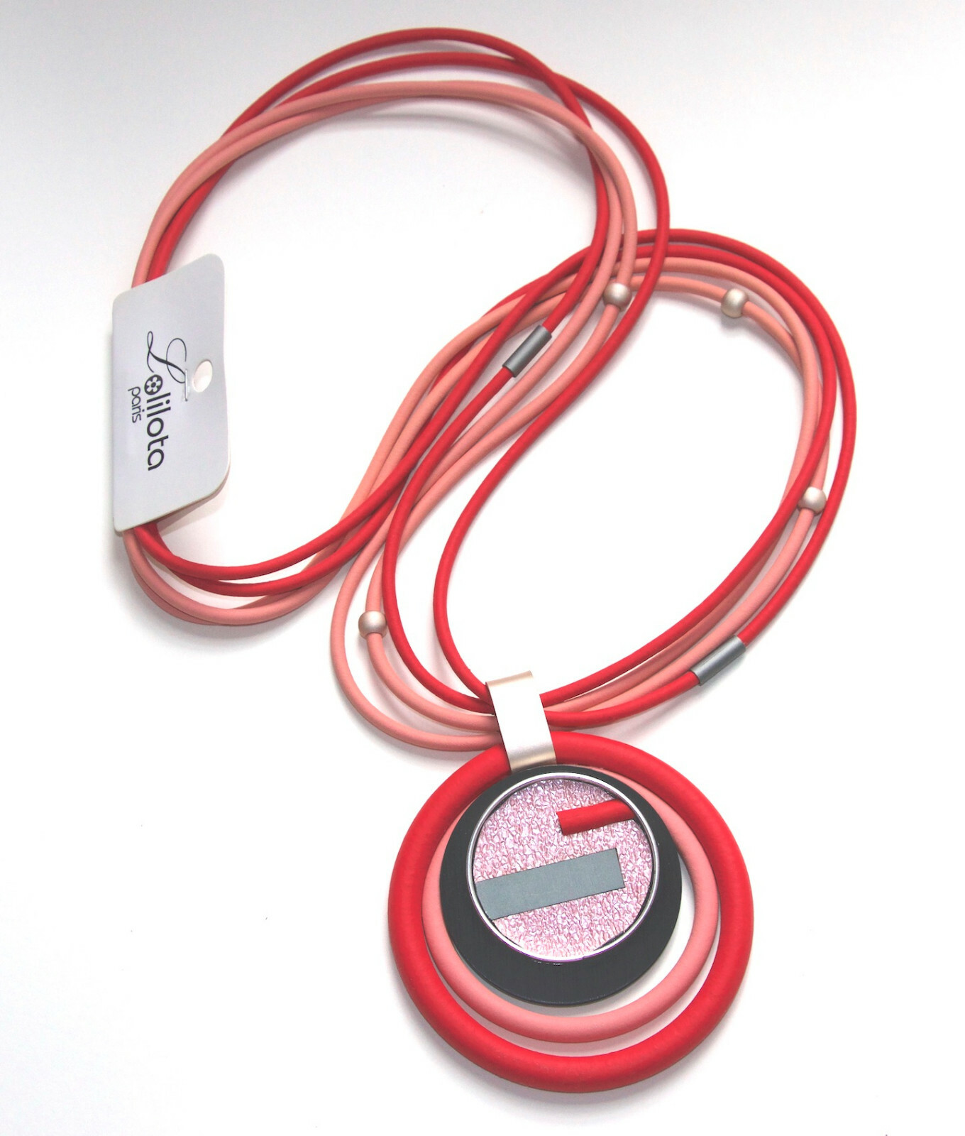 AMAZING NECKLACE “ART” RUBBER PENDANT RED FASHION FROM PARIS
