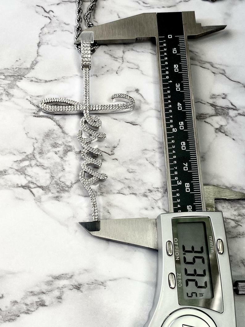 mens 0.28 ct RD simulated diamond Customized Style Jesus Name Pendant Free Stud