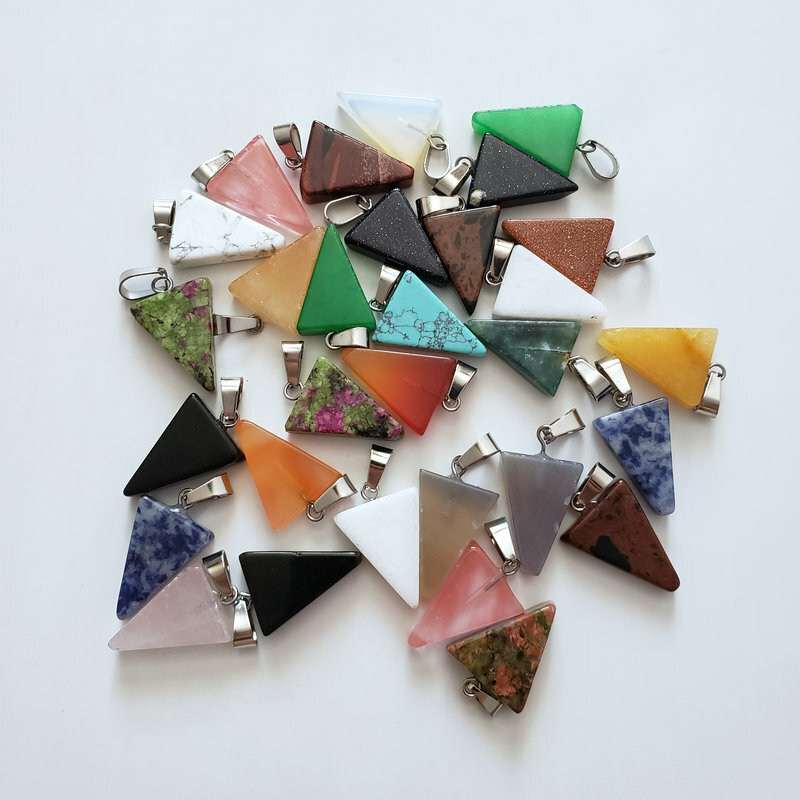 Wholesale 50pcs Triangle Natural Mixed Stone Pendants 15x25mm for Jewelry Making