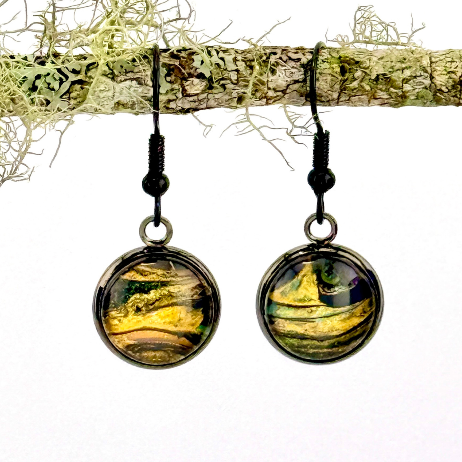 Dangle Earrings Handmade “Tree Rings” Electroplated Sterling Silver Earwires