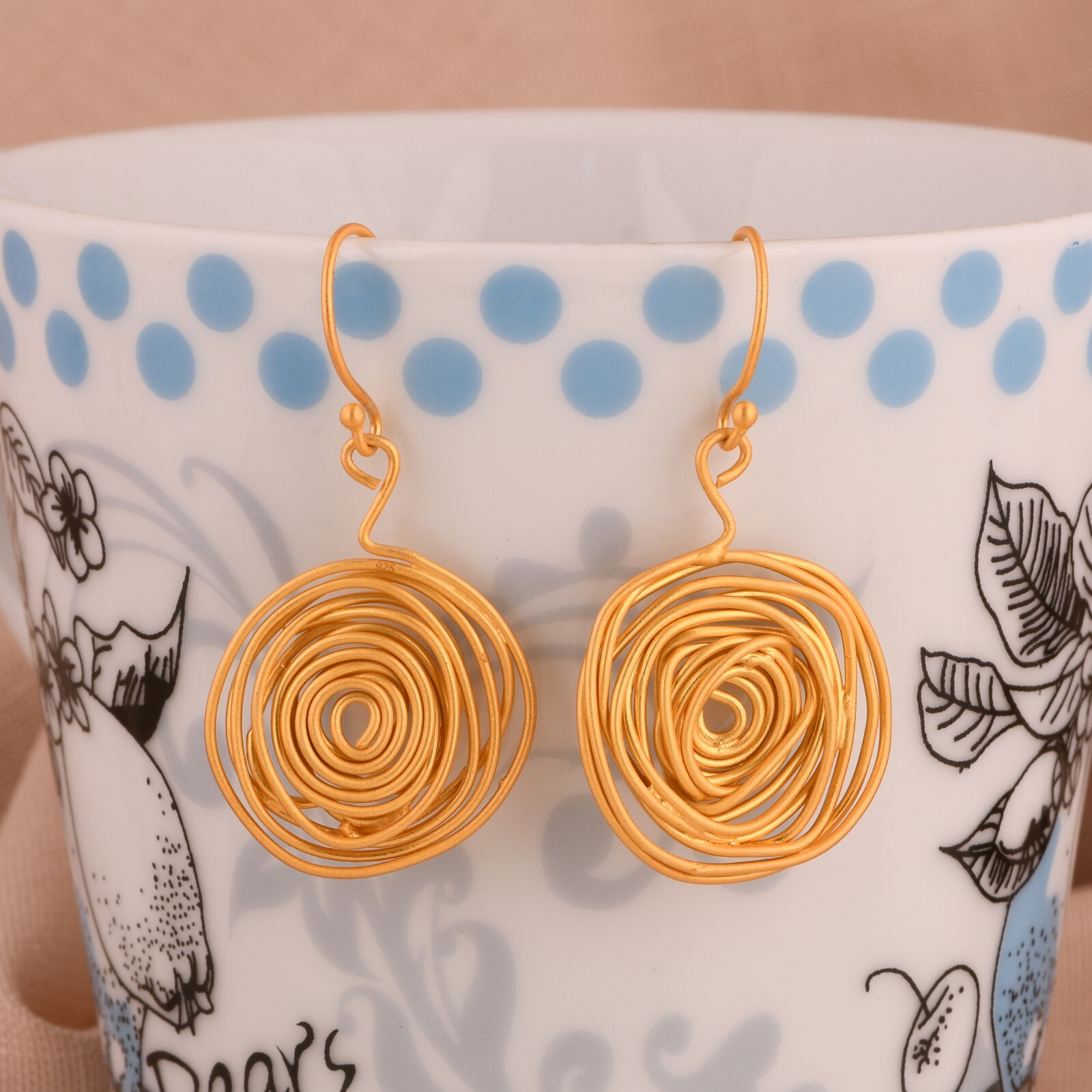Round Wrapped Wire Earring Yellow Gold Plated Latest Fancy Design Women Jewelry