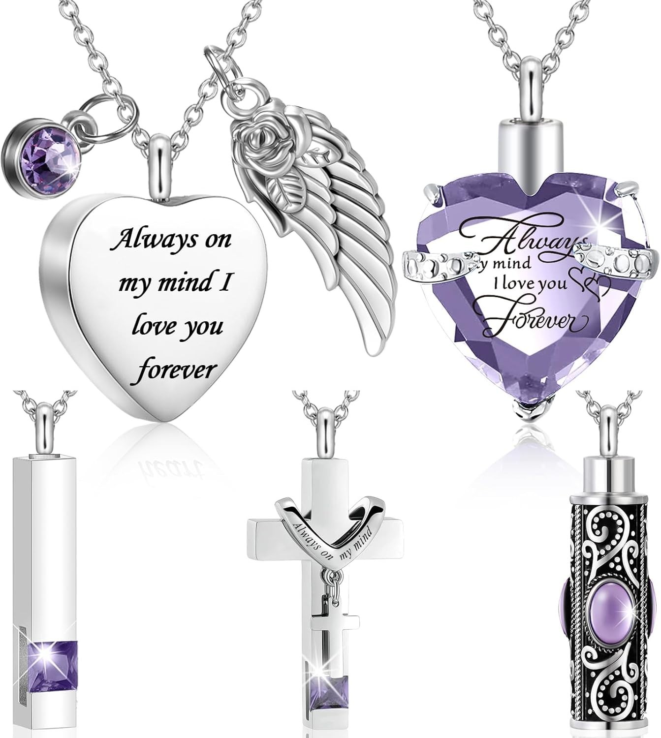 Stainless Steel Keepsake Necklace Set with 5 Unique Ash Pendants for Remembrance