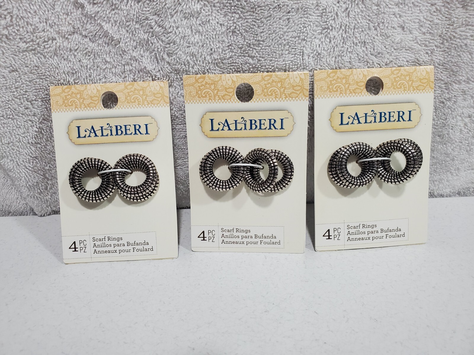 Lot Of 3 Packs Laliberi Scarf Rings 3MM Dec lined Silver 4 Pieces Each New