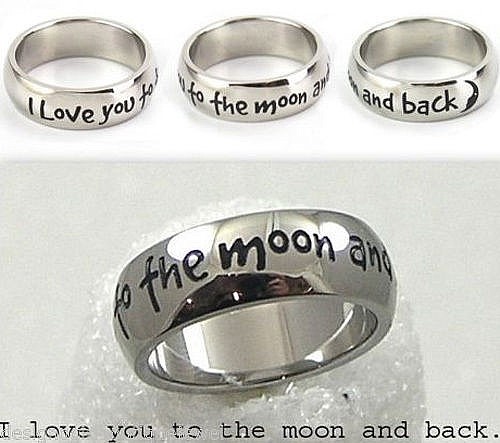 I Love You To The Moon and Back Ring Stainless Steel Silver 5-10