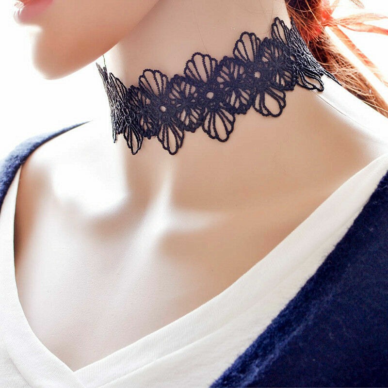 Retro Women Black Lace Flower Choker Necklace Bracelet Punk Gothic Jewelry Set