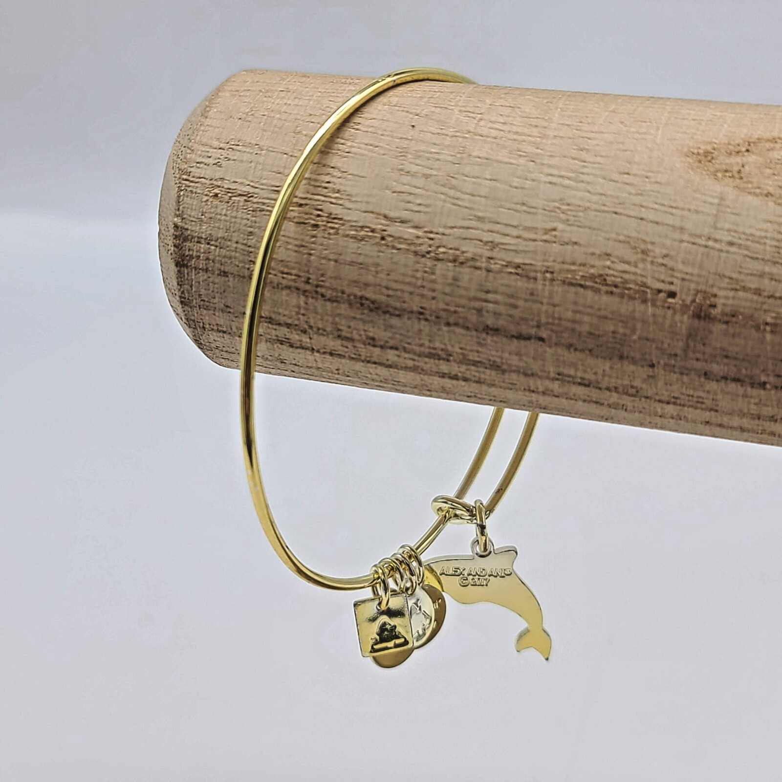 Alex and Ani Charity by Design Blue Dolphin Bracelet – Shiny Gold Finish