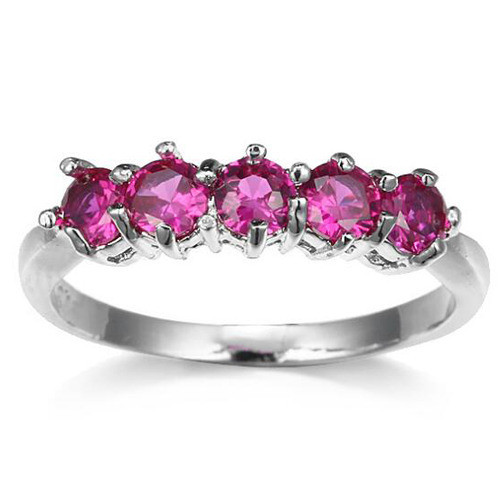 5 Stones Gorgeous Engagement Jewelry Round Rose Topaz Gems Silver Ring Size 6-10