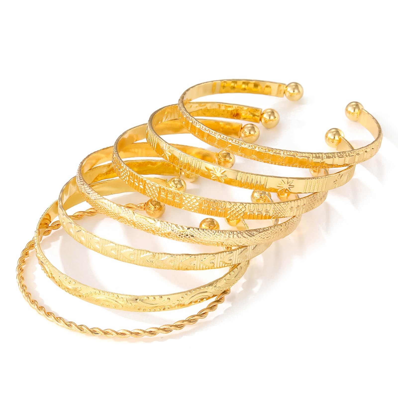 Gold Bangle Bracelets for Women – 14k Gold Plated Stackable Cuff Set, Minimalist