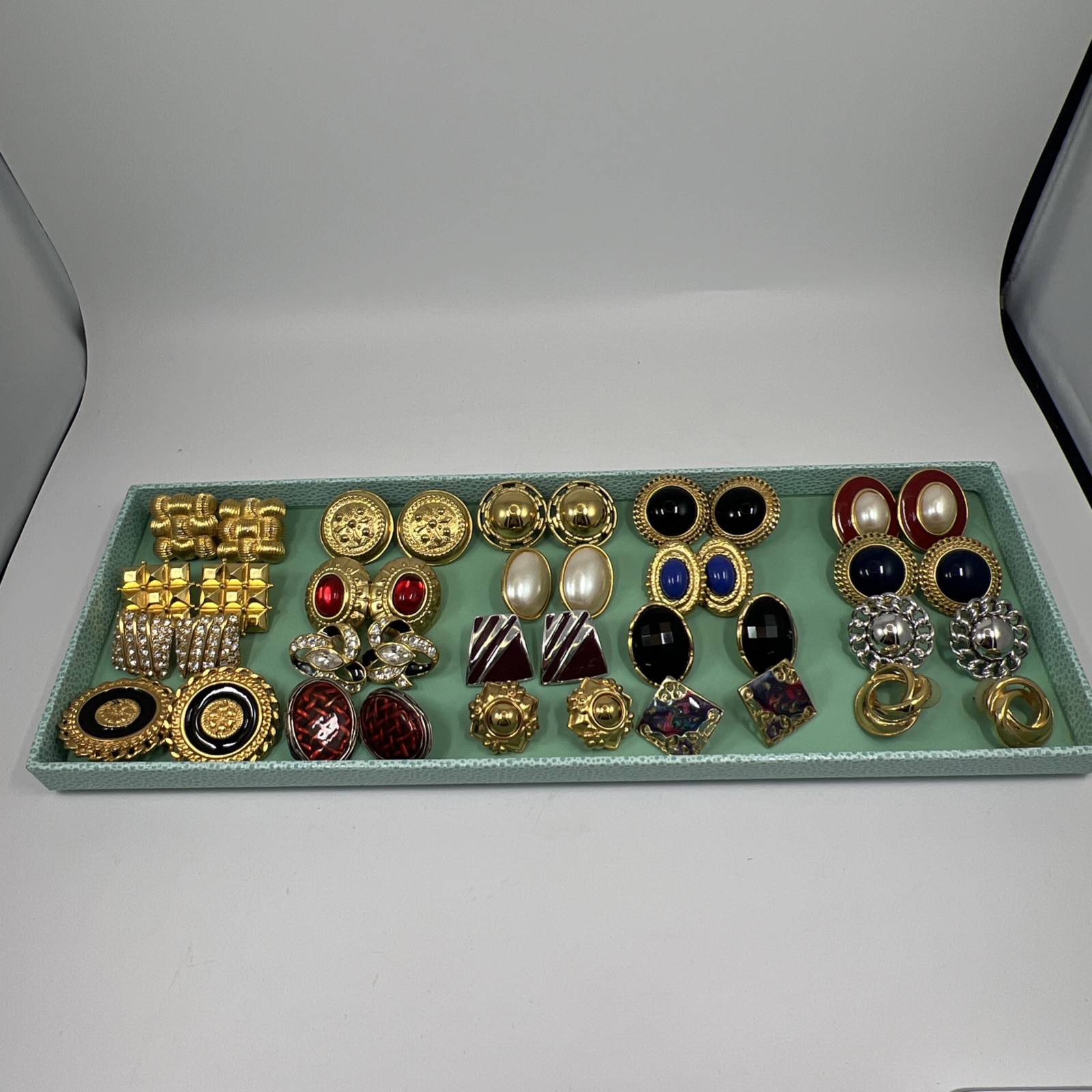 Vintage 20 Pairs Gold Tone Pearl Statement Pierced Earrings Trifari Monet +