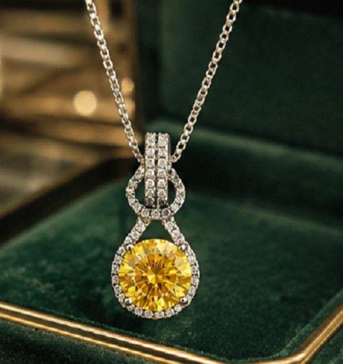 4ct Round Simulated Yellow Sapphire/CZ Pendant Necklace 14k White Gold Plated