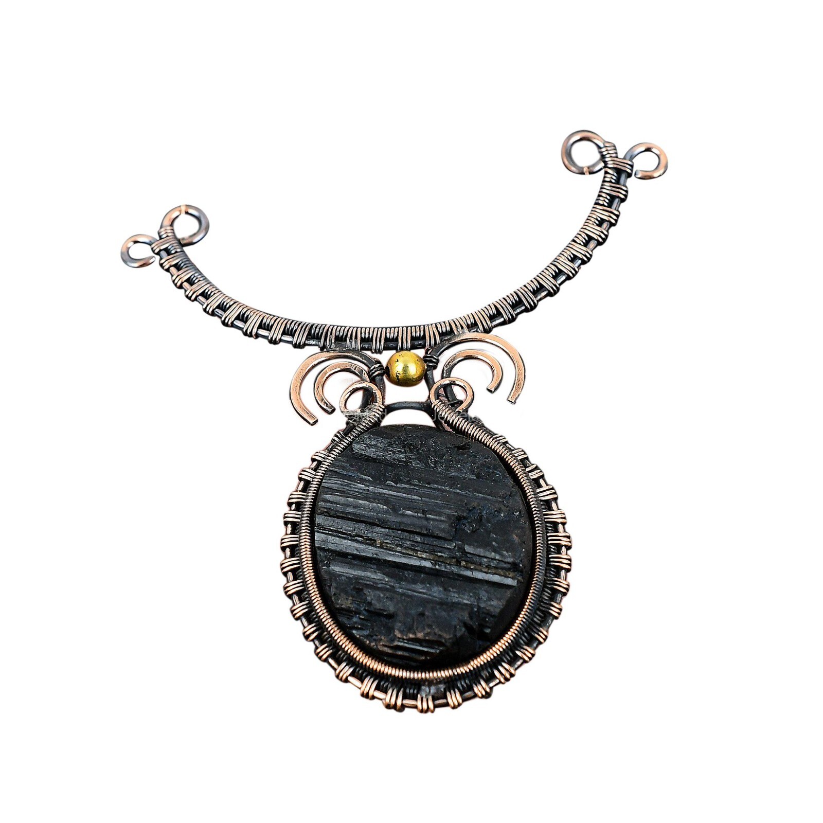 Copper Black Tourmaline Rough Gemstone Chain Anniversary Wire Wrapped Necklace