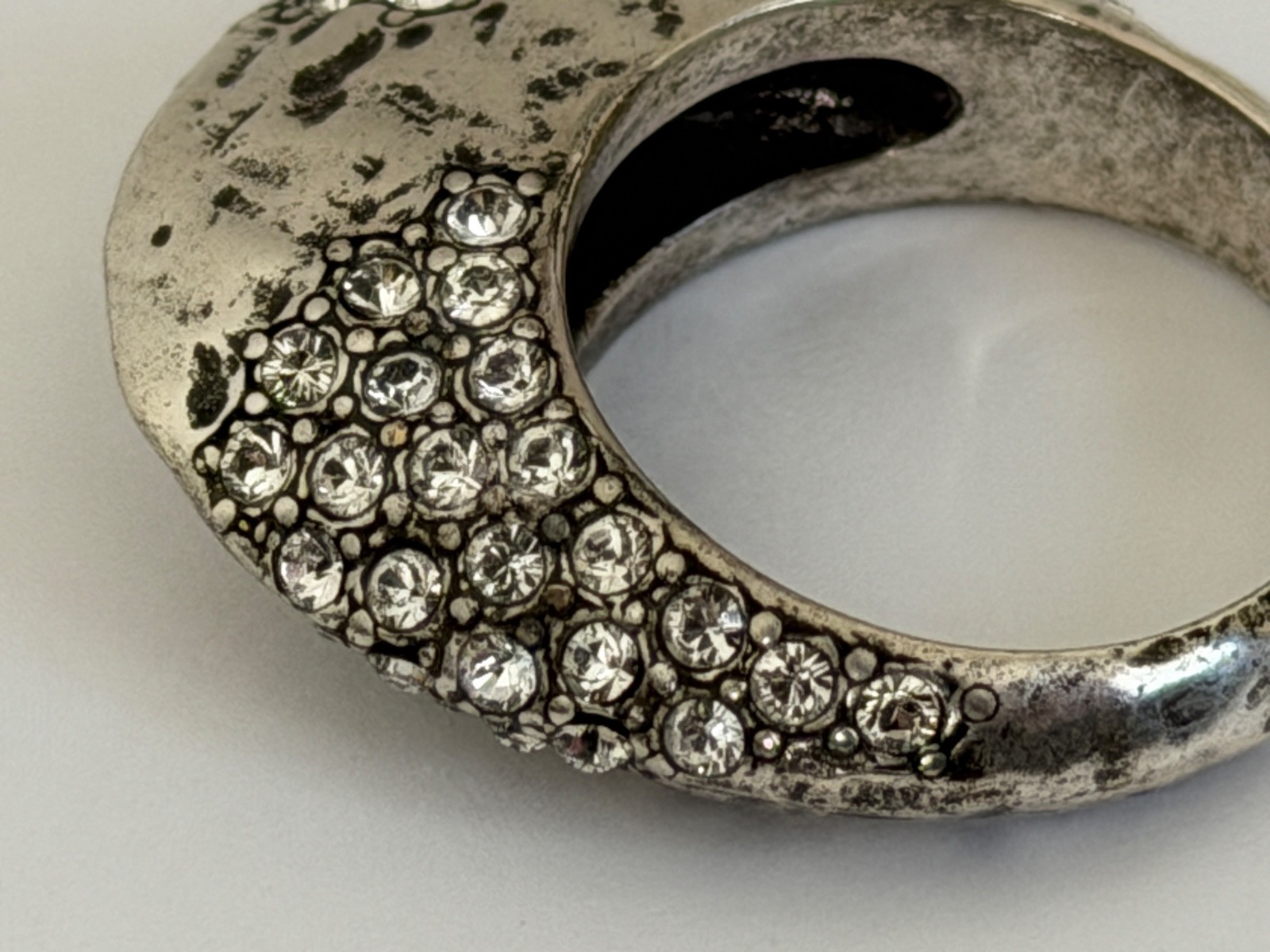 NWT Saint Laurent YSL Crystal Molten Bumpy Silver Brass 3D Dome Band Ring 6 $895