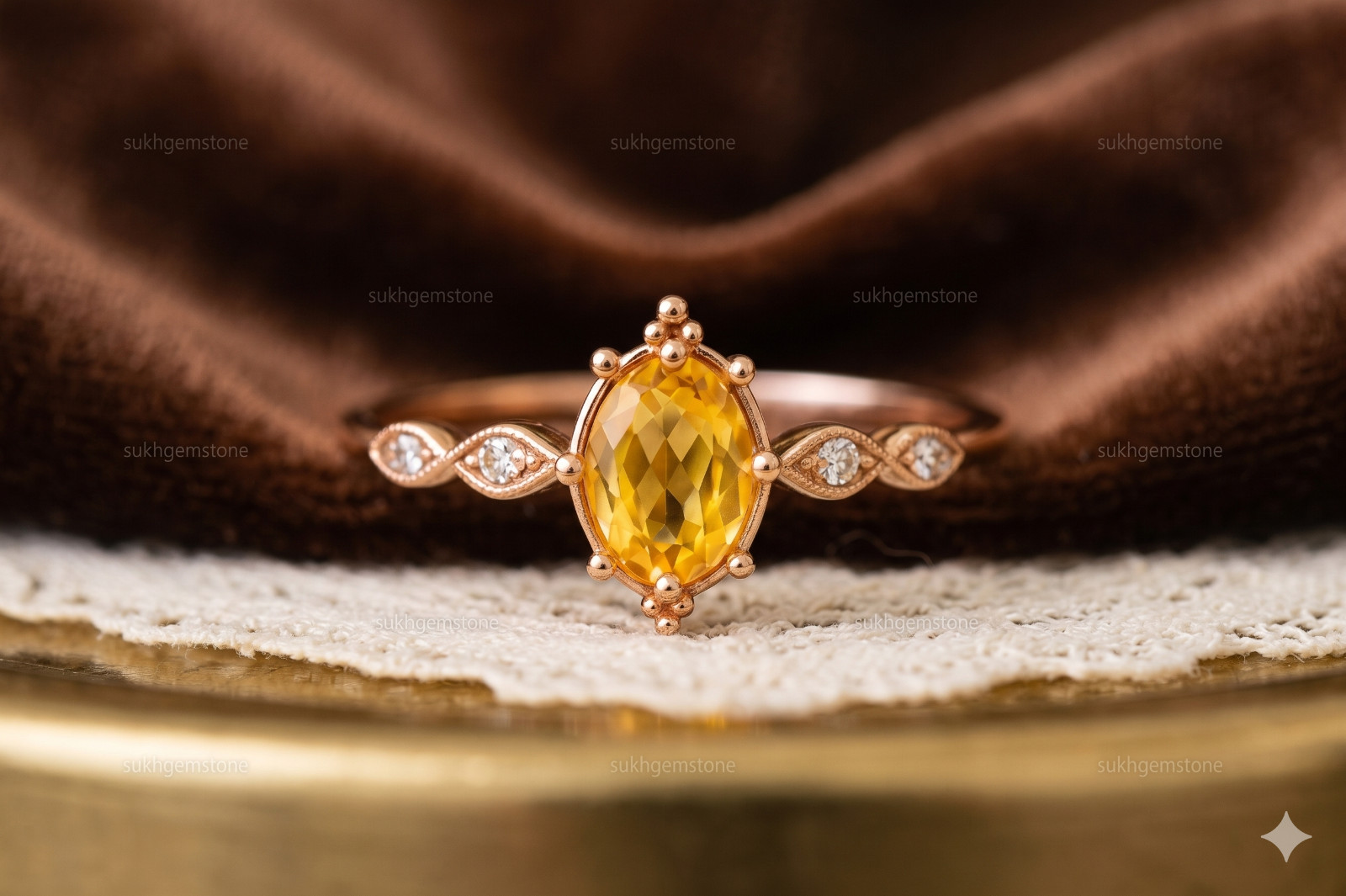 Yellow citrine Ring, Brass Gold Alloy , Birthday Gift Her, Women Ring