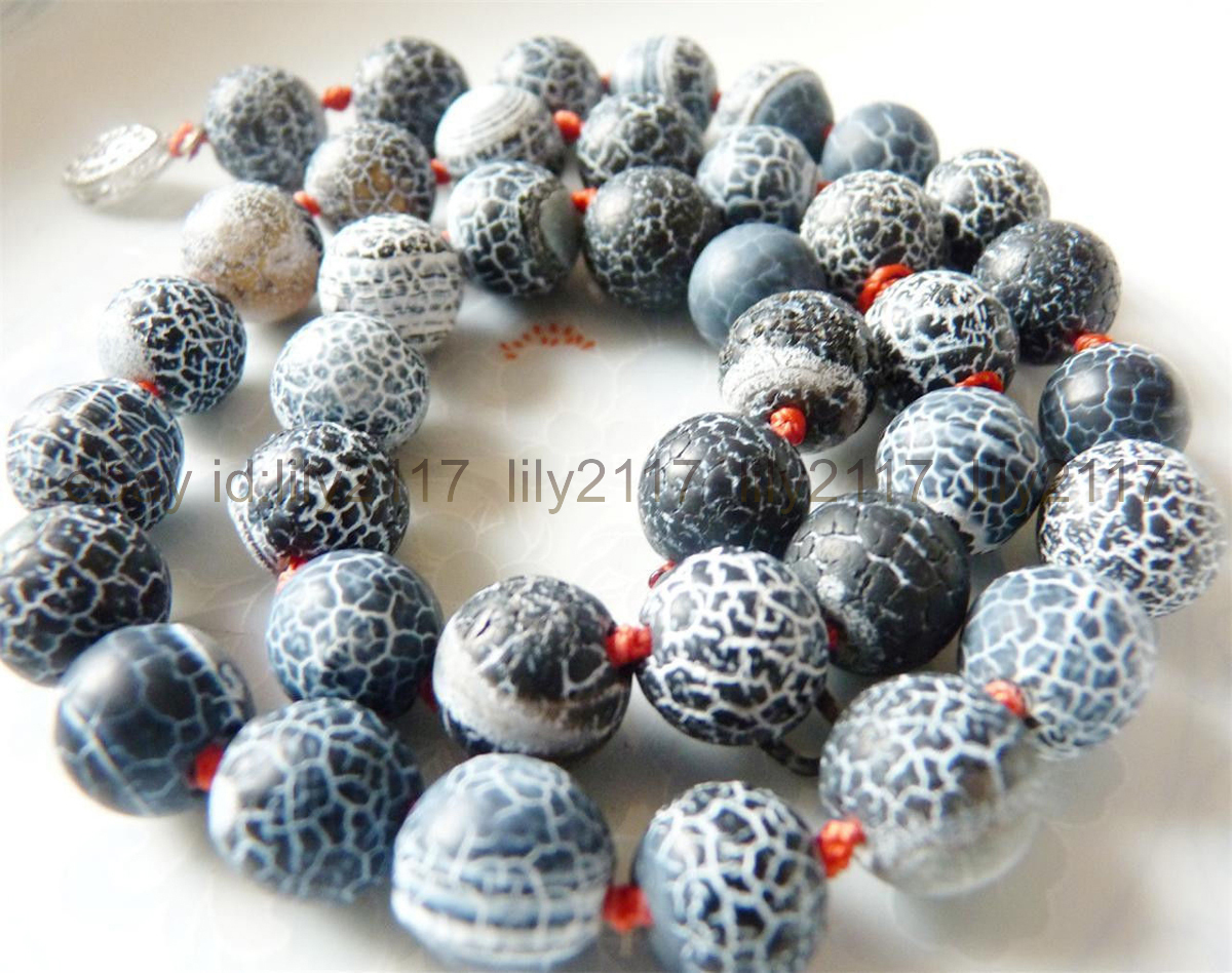 Genuine 10mm black round fire agate gemstone beads necklace long 18 inches