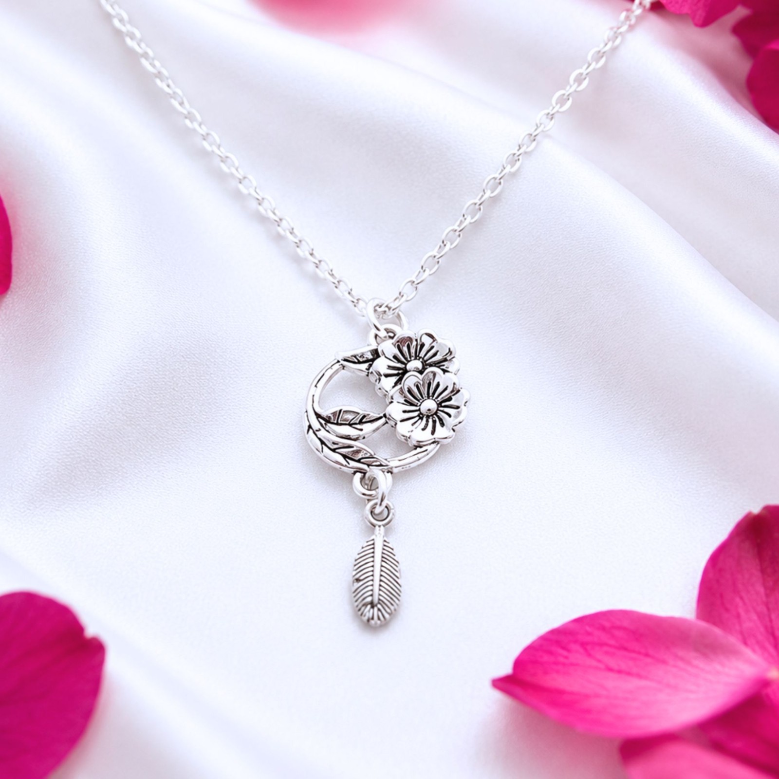 Leaf Flower Jewellery Feather Necklace Pendant Elegant nature inspired Woman Gif