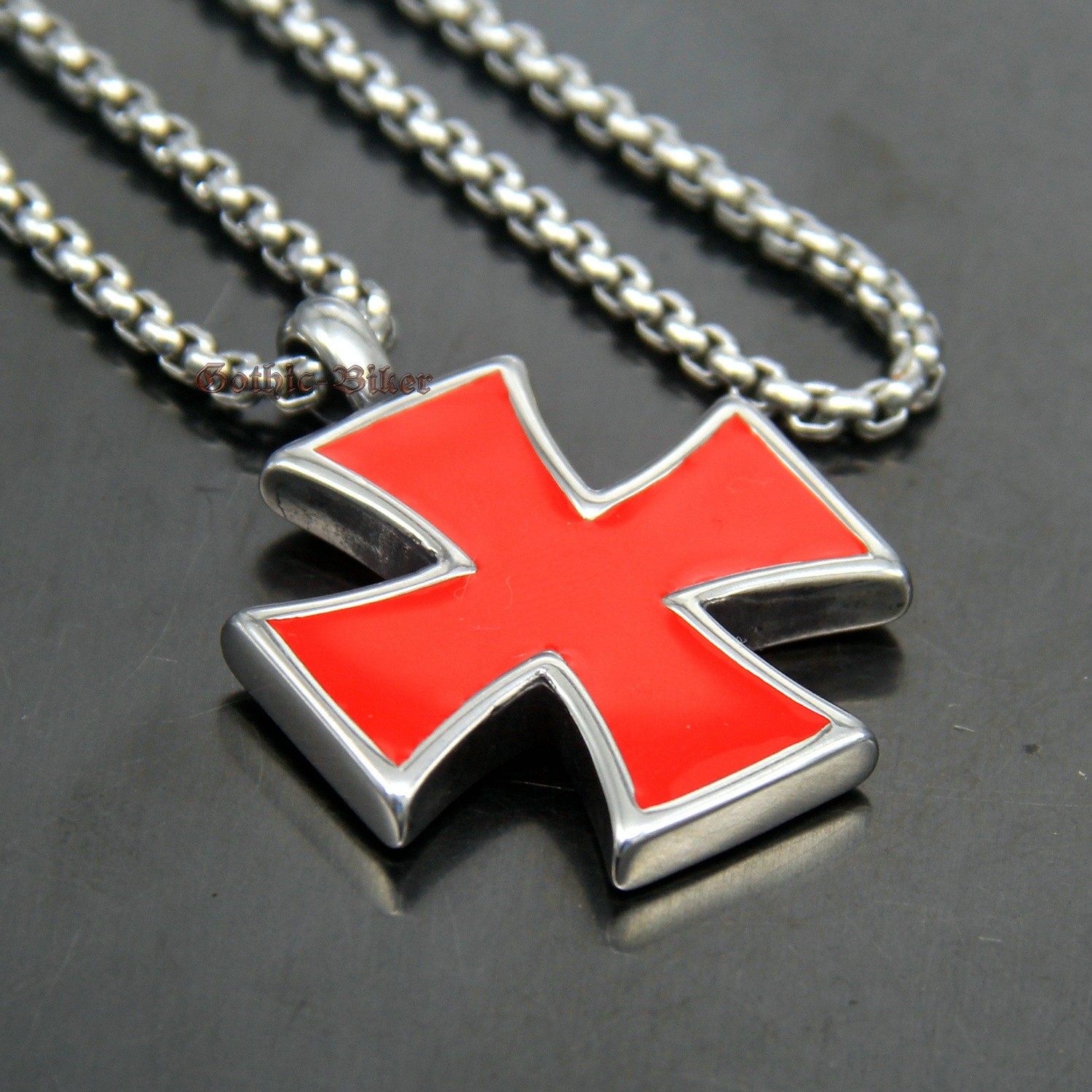 Large German Iron Cross Stainless Steel Pendant Knight Templar Black/Red Enamel