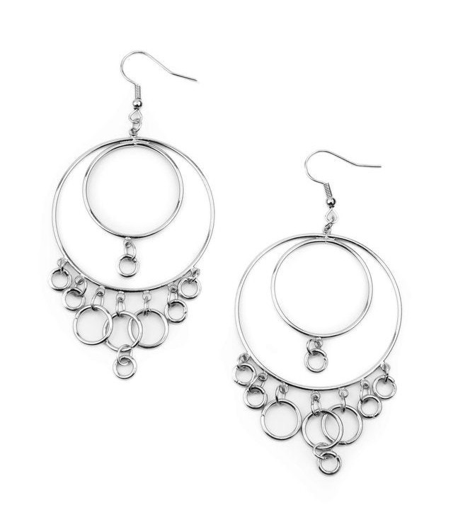 Paparazzi Black/Gun Metal Tone Double Hoop Round Dangle/Drop Hook Earrings