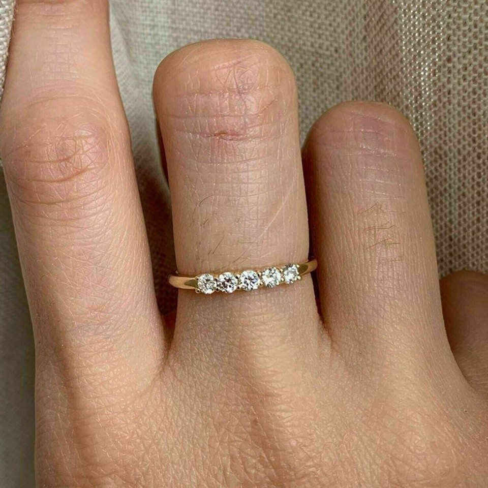 0.05 CT Round Lab Grown Diamond Wedding Band RingG 14K Yellow Gold Plated 925