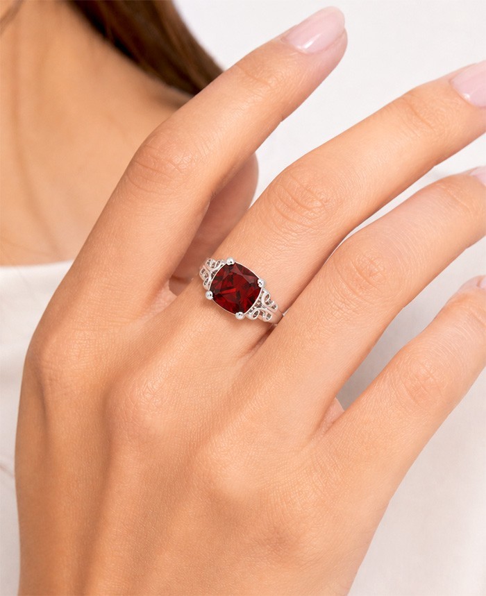 LAB CREATED 6.85 Cts GARNET SOLITAIRE RING 14K WHITE GOLD PLATED – New With Tag
