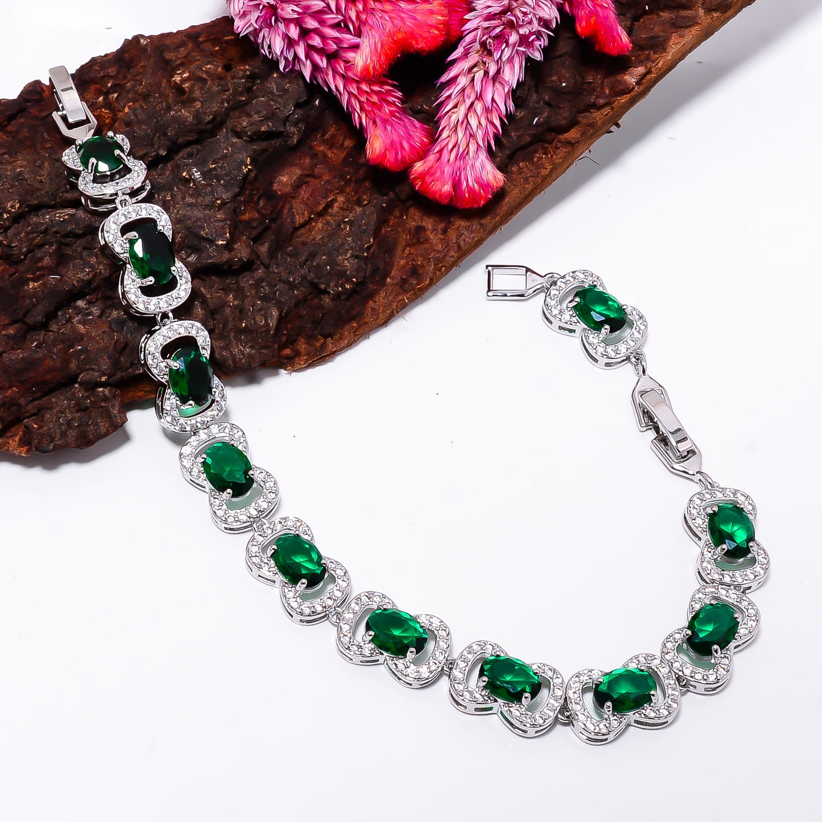 Chrome Diopside, CZ 925 Sterling Silver Adjustable Bracelet 7-8″ B131140