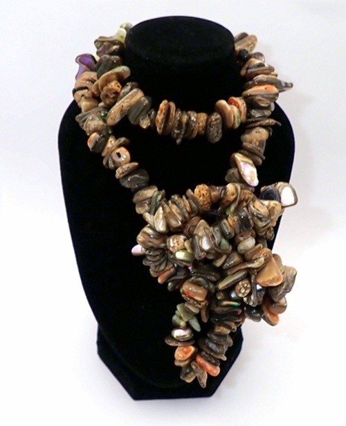 34″ Polished Paua Shell Chip Strand Necklace W/Nylon String, 4.4 Ounces