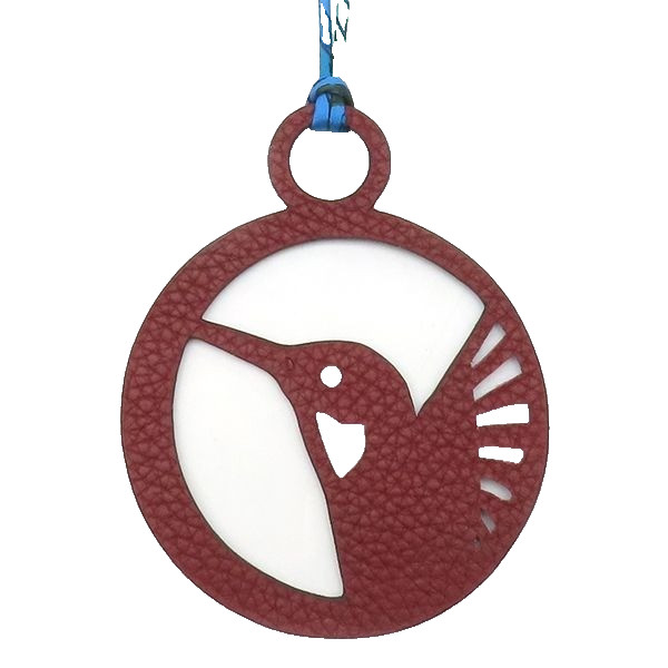 HERMES Bag Charm Petit H Hummingbird Togo Veau Epsom Bordeaux x Blue Bird H