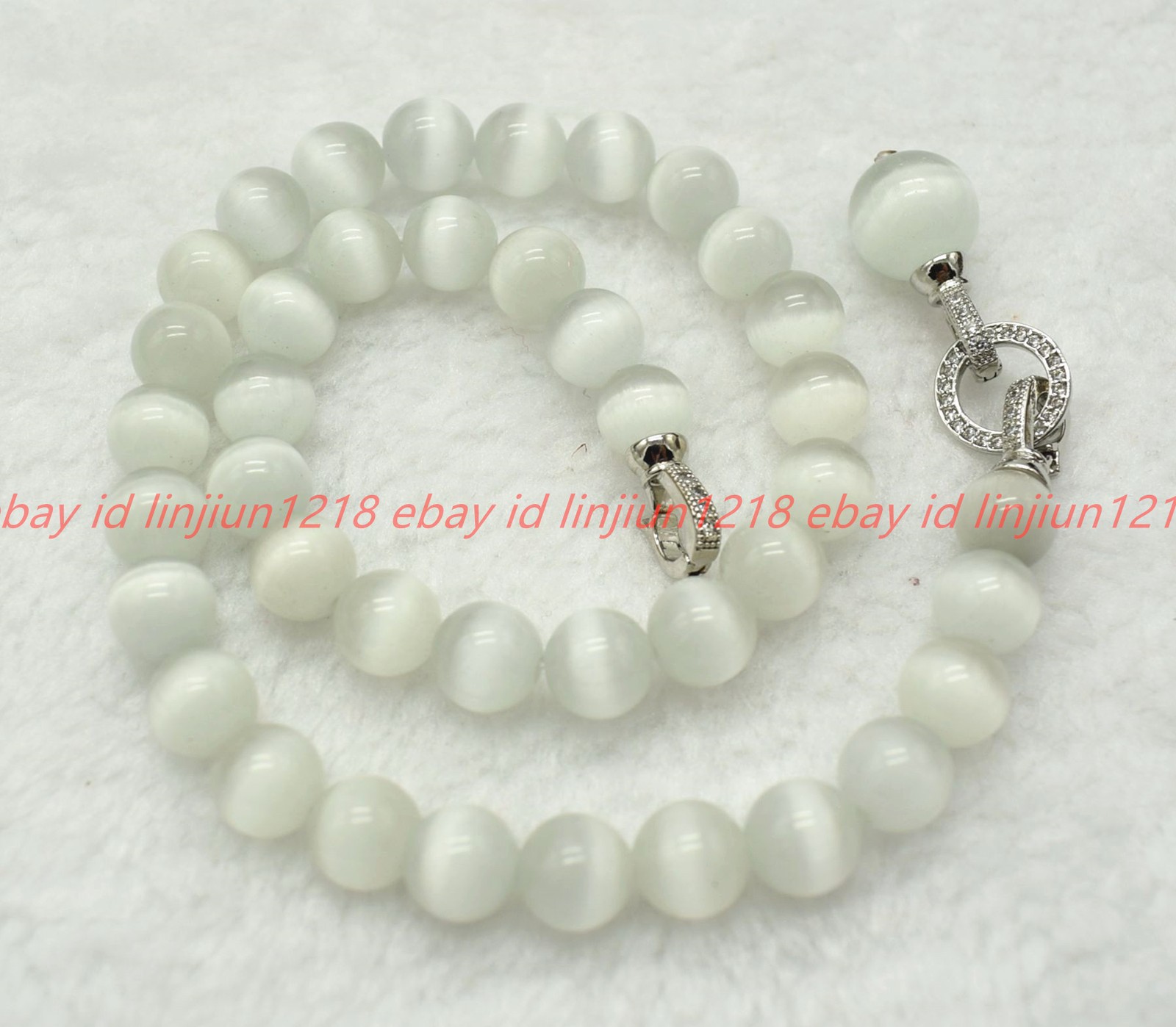 Natural 8/10/12mm White Cat’s Eye Gemstone Round Beads Pendant Necklace 16-28in