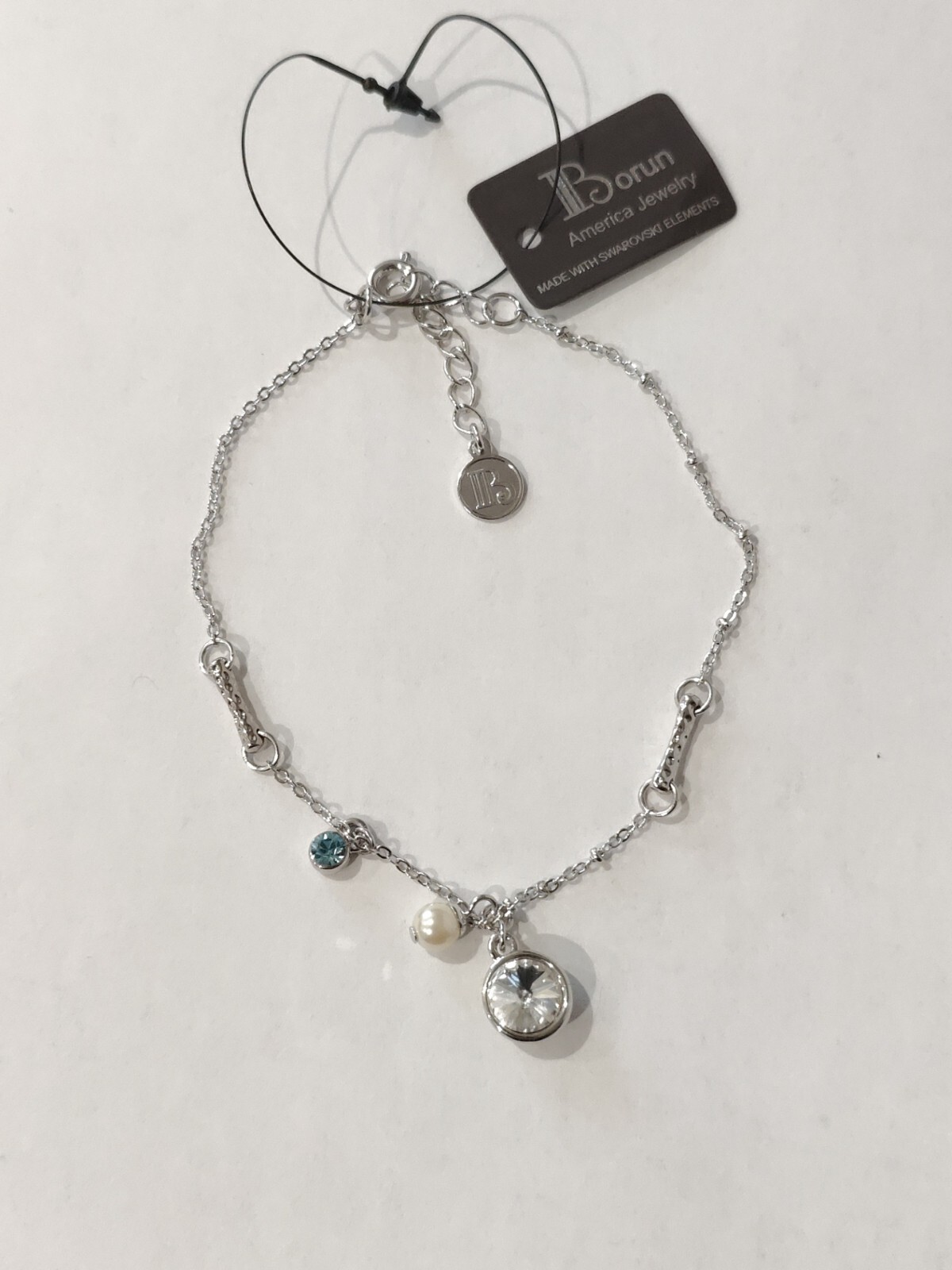 Borun Bracelet Silver Color Clear and Aquamarine Crystals Swarovski Elements