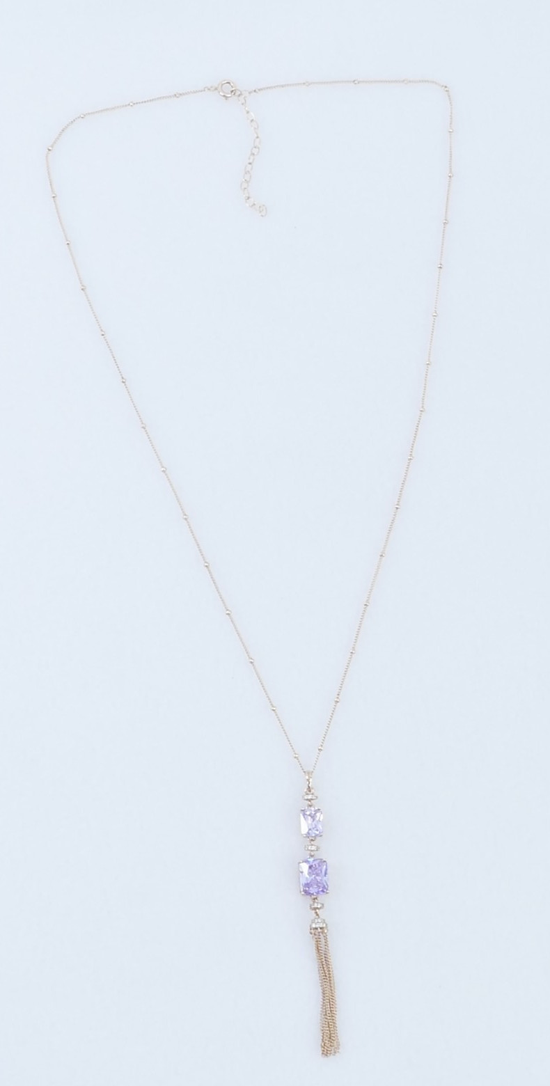 VANNA K BoHo AMETHYST CZ SPACER ROSE GOLD VERMEiL TASSLE BALL CHAiN 21″ NECKLACE