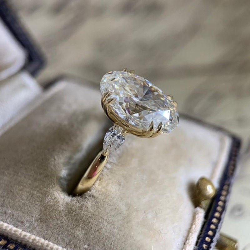 Classic Women 14K Gold Plated Sparkling Oval CZ Band Ring Wedding Engagement