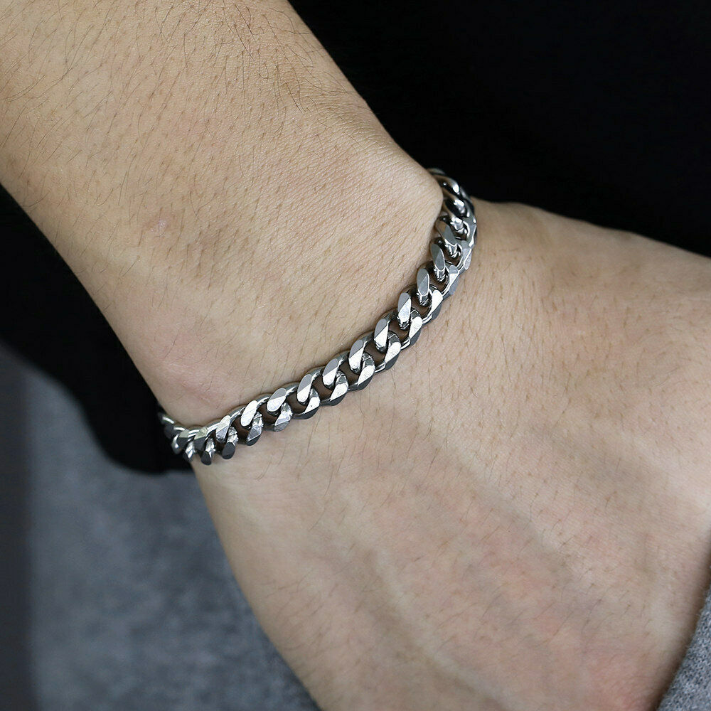 Mens Womens 3/5/7/9/11MM Cuban Curb Bracelet Chain Stainless Steel Multi-sizes