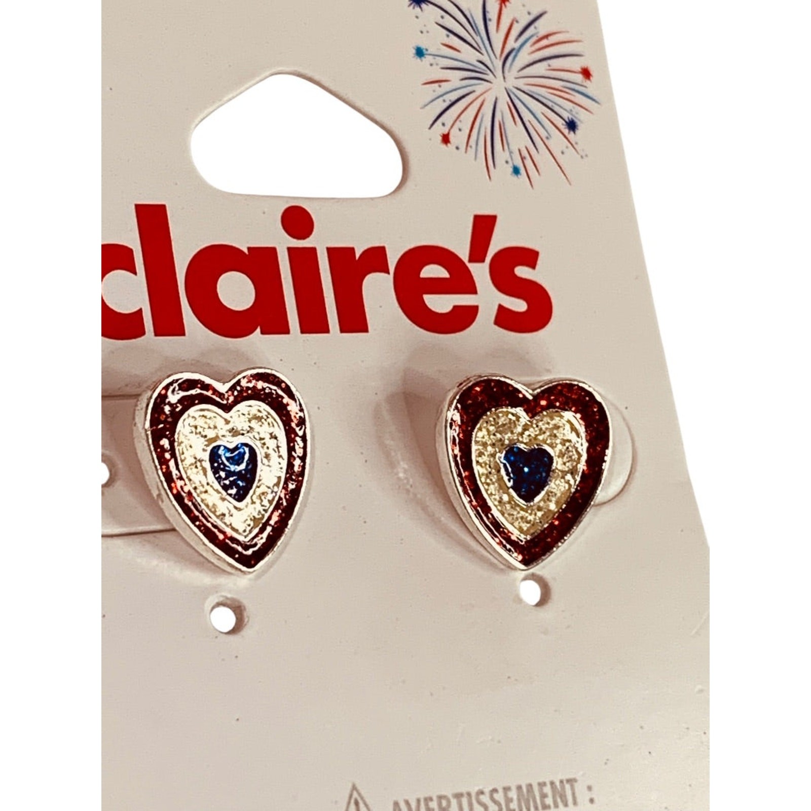 Claires New Post Pierced Earrings Patriotic Sparkly Heart