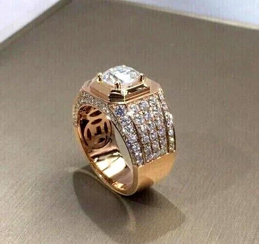 2Ct Round Moissanite Wedding Men’s Pinky Band Ring 14K Yellow Gold Plated