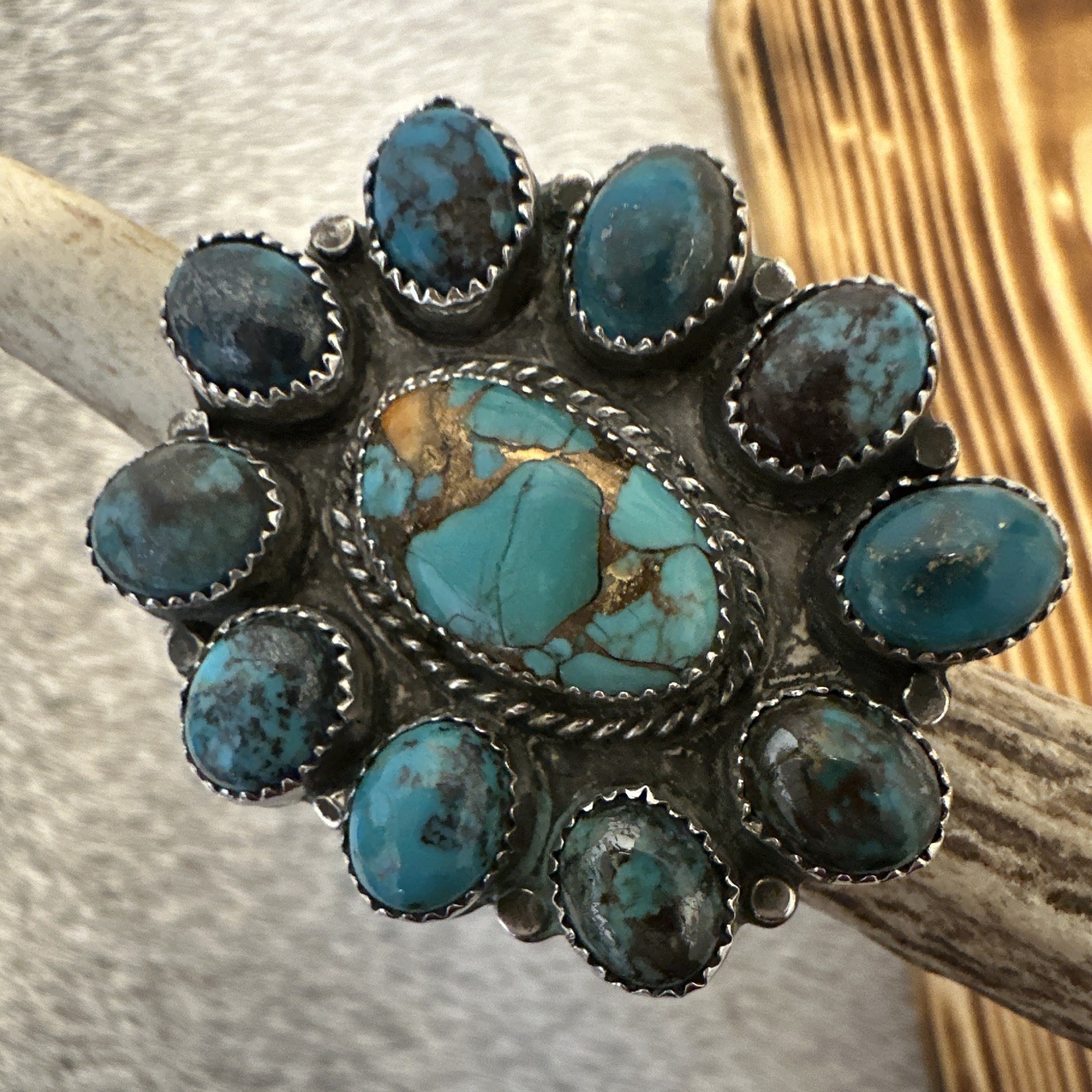 Turquoise Native adjustable statement Ring Stirling silver Signed