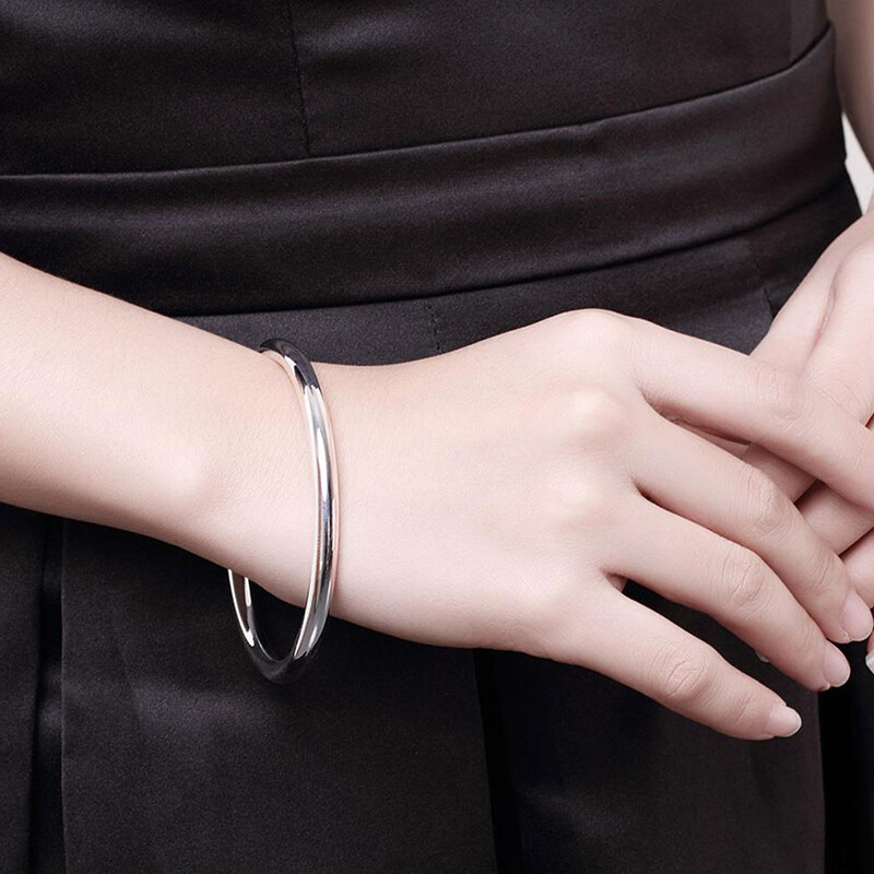 Women’s 925 Sterling Silver Filled Solid 5.5mm Round Bangle Bracelet Stunning