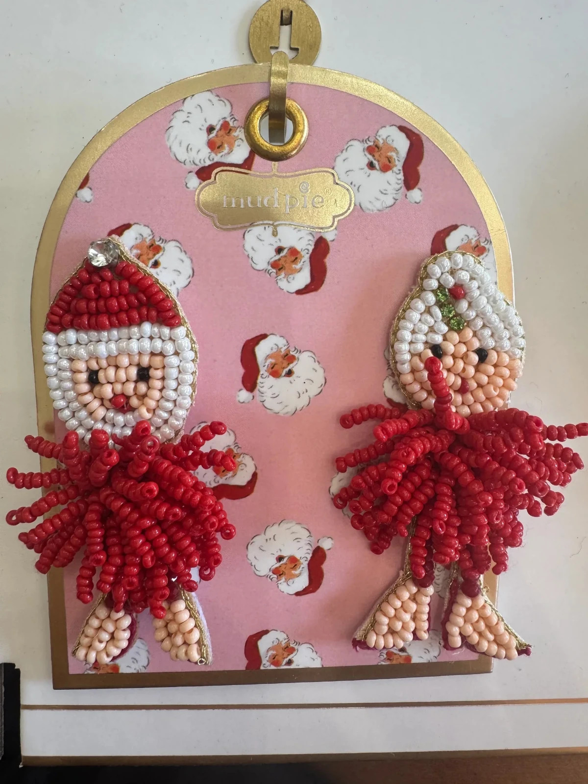 Mud Pie Women’s Christmas Beaded Santa & Mrs Claus Earrings 2 3/4″ x 1 1/4″ New