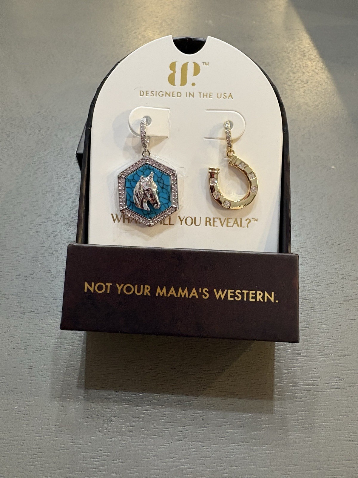 BP CH18912 Rhodium/Gold Plated Turquoise Magnesite CZ Horseshoe Charms