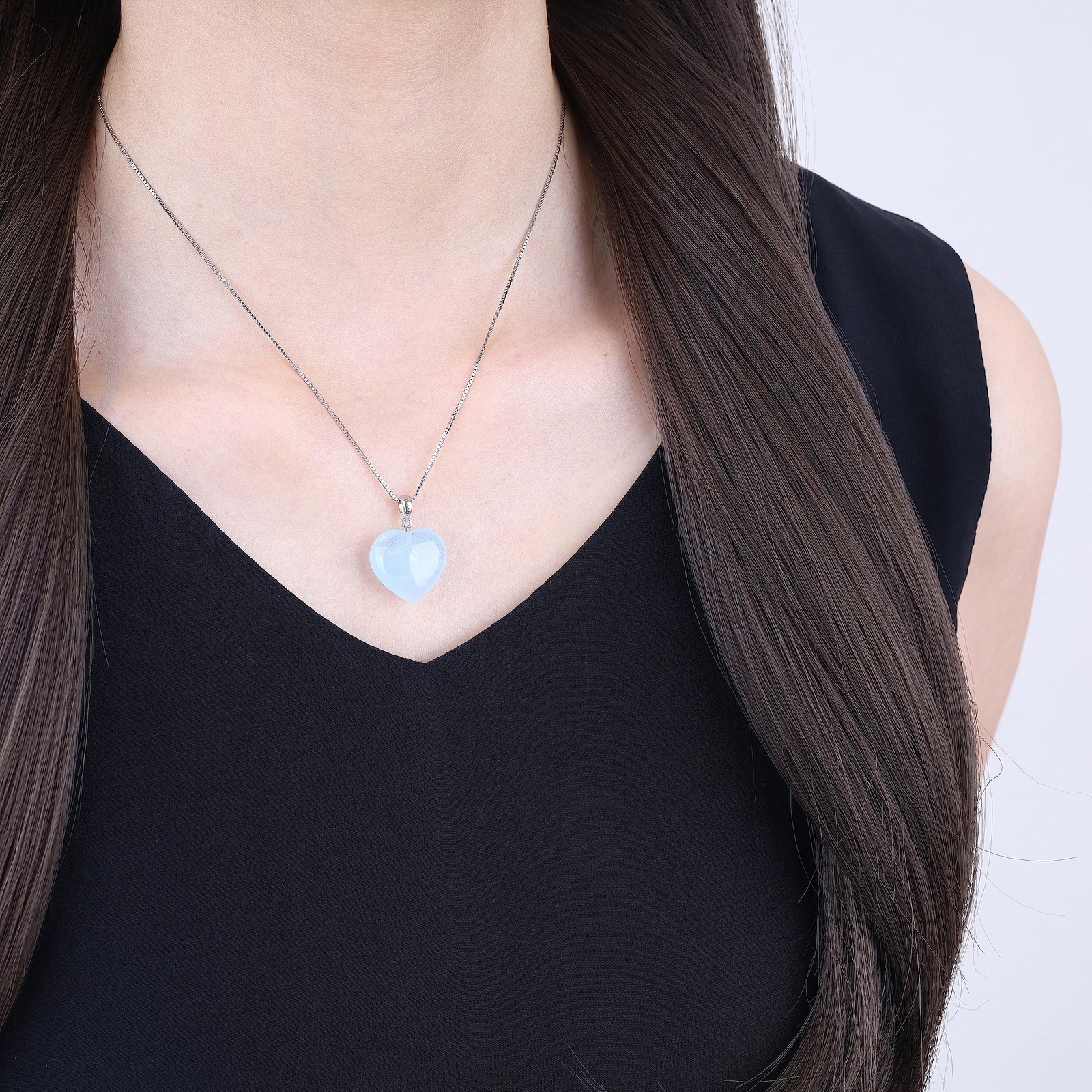 Women’s Sterling Silver Aquamarine Heart Necklace for Women