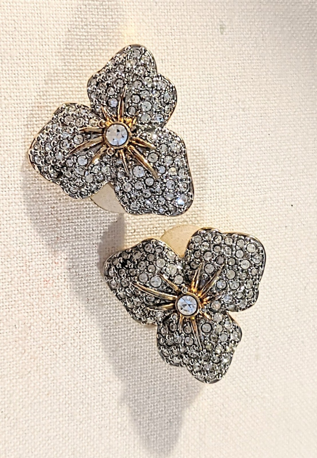 Swarovski Clear Crystal Pave Set Flower Shaped Clip-on Earrings Gold Plated
