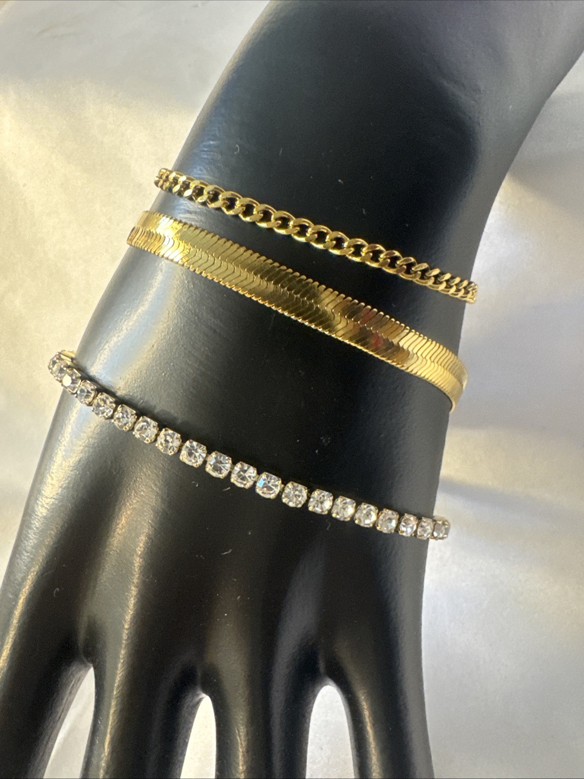 18K Gold Coated Stainless Steel Bracelets Tennis, Herringbone, Curb Chain Set