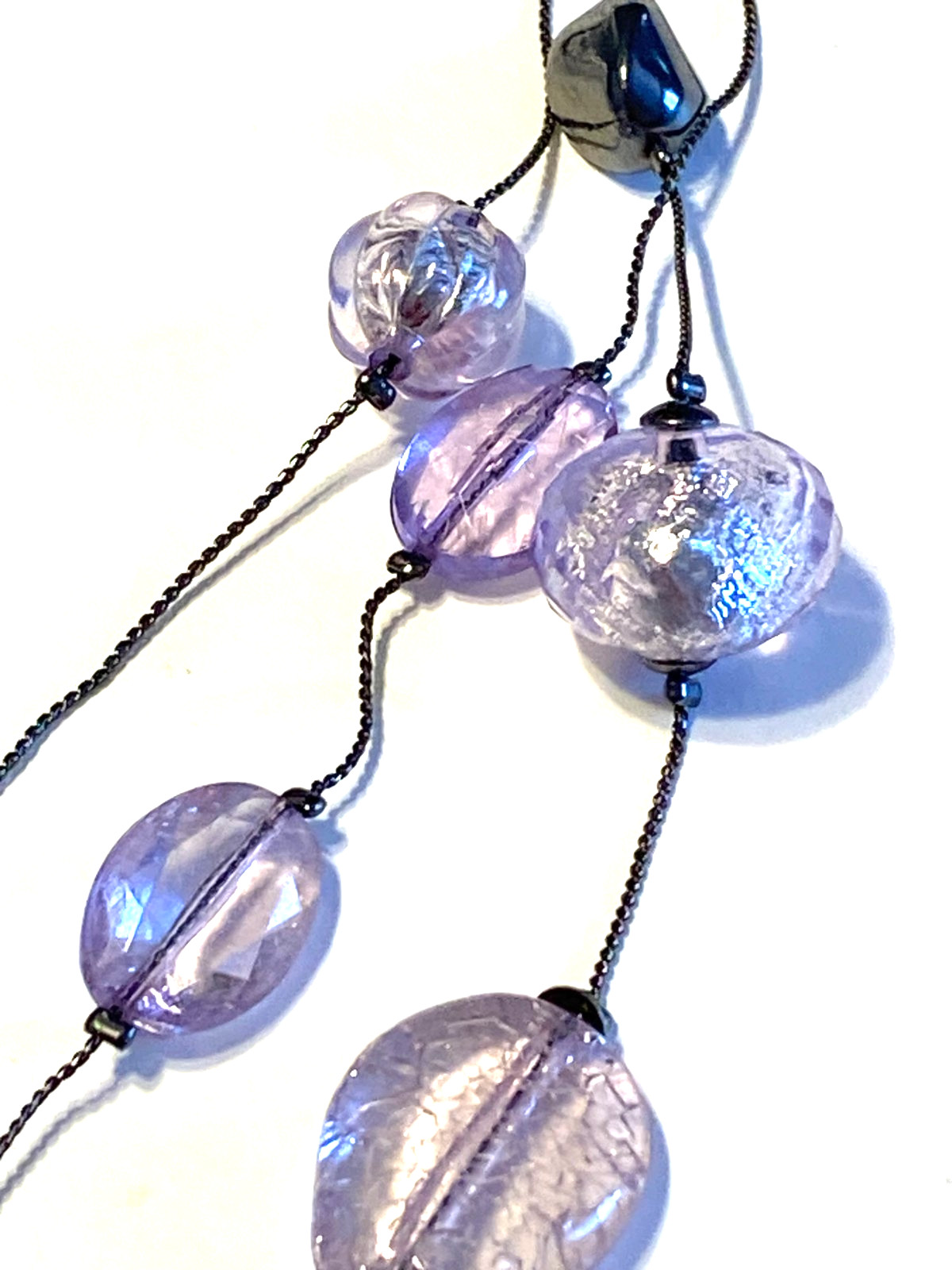 Gun Metal Multi Strand Chain Crackled Acrylic Beads 16 Inches